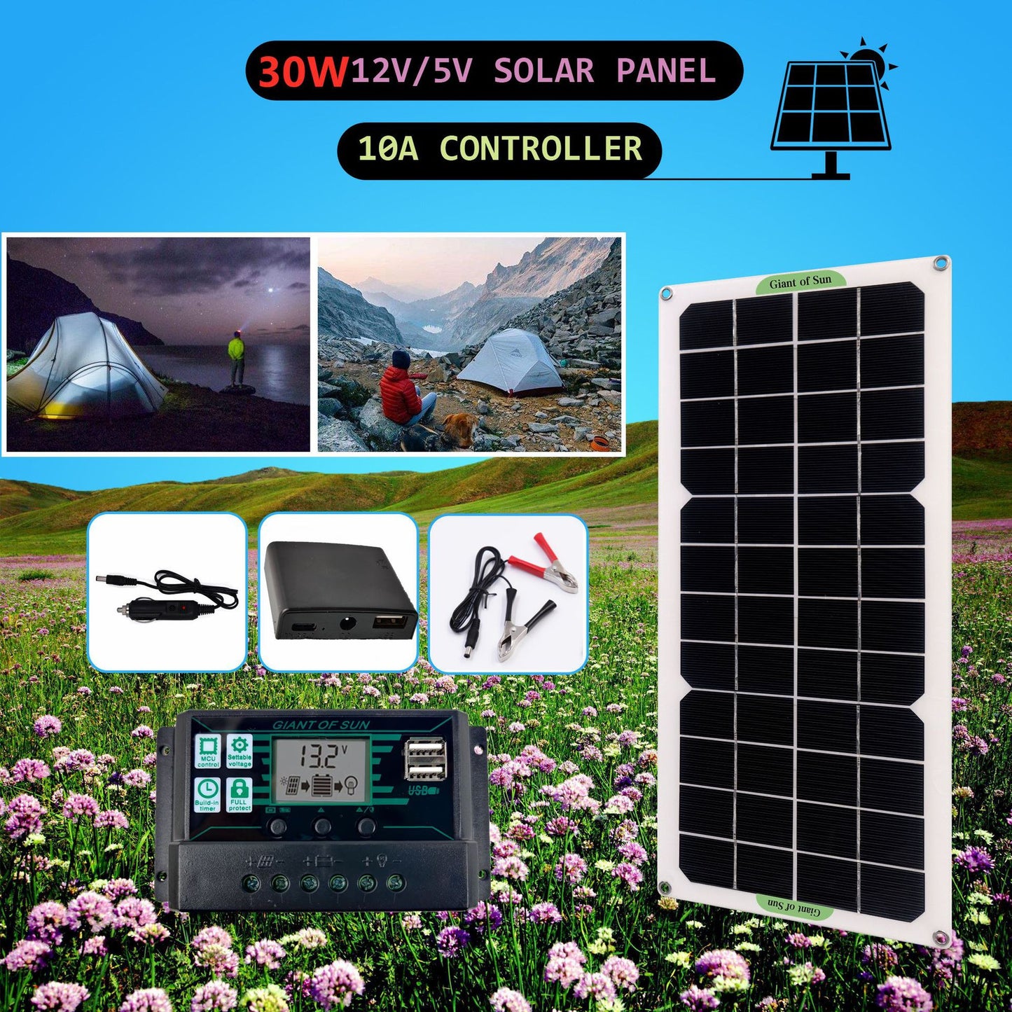 Panell solar Cotxe Furgoneta Caravana Camper Carregador de bateria portàtil monocristal·lí