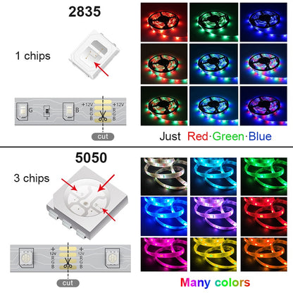 5V USB WIFI Bluetooth 1M-30M 5050 USB Led tires de llum impermeable RGB Led díode cinta làmpada per a la decoració del dormitori TV Retroil·luminació