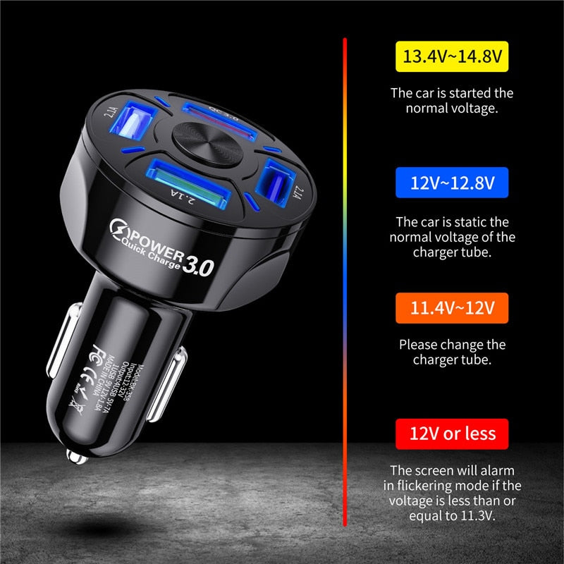 USLION 4 puertos USB Car Charge 48W Quick 7A Mini carga rápida para iPhone 11 Xiaomi Huawei Adaptador de cargador de teléfono móvil en el coche