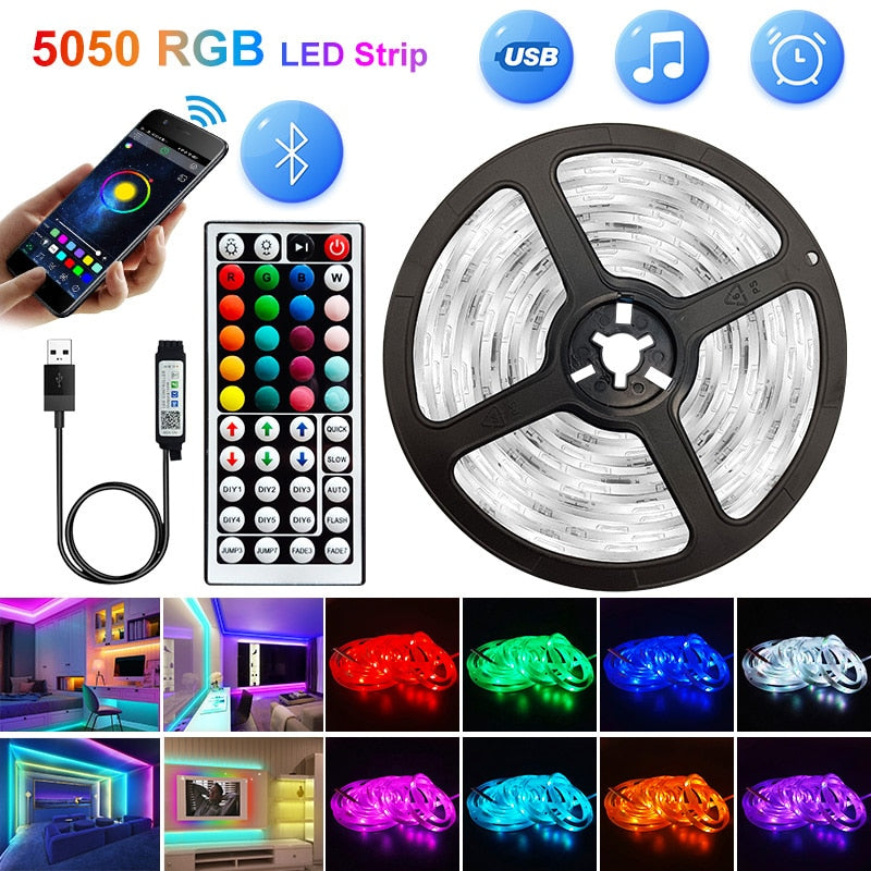 5V USB WIFI Bluetooth 1M-30M 5050 USB Led tires de llum impermeable RGB Led díode cinta làmpada per a la decoració del dormitori TV Retroil·luminació