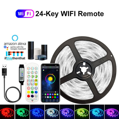 5V USB WIFI Bluetooth 1M-30M 5050 tiras de luces Led USB impermeable RGB lámpara de cinta de diodo Led para decoración dormitorio TV retroiluminación