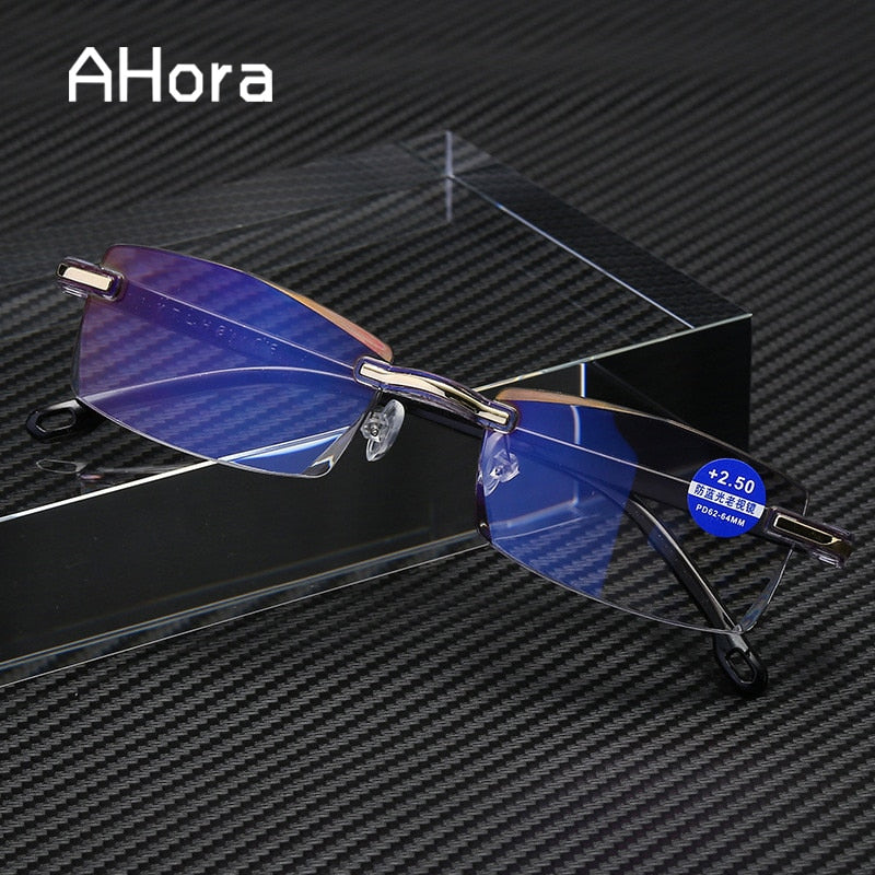 Ahora, gafas de lectura sin montura con bloqueo de luz azul para mujeres y hombres, gafas cuadradas sin marco para presbicia, dioptrías + 1,0 1,5 2 2,5 4,0