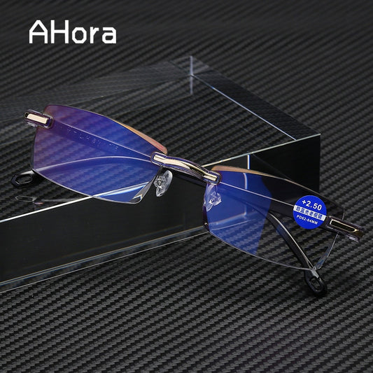 Ahora, gafas de lectura sin montura con bloqueo de luz azul para mujeres y hombres, gafas cuadradas sin marco para presbicia, dioptrías + 1,0 1,5 2 2,5 4,0