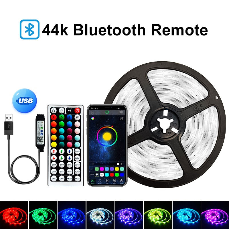 5V USB WIFI Bluetooth 1M-30M 5050 tiras de luces Led USB impermeable RGB lámpara de cinta de diodo Led para decoración dormitorio TV retroiluminación