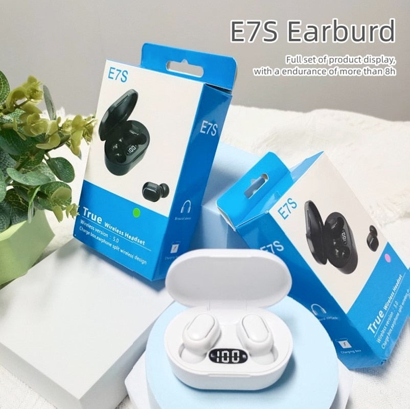 E7S Tws Wireless Headphones Bluetooth Earphones with box bass Headsets with Mic Sport Noise Cancelling Earbuds For Xiaomi iPhone