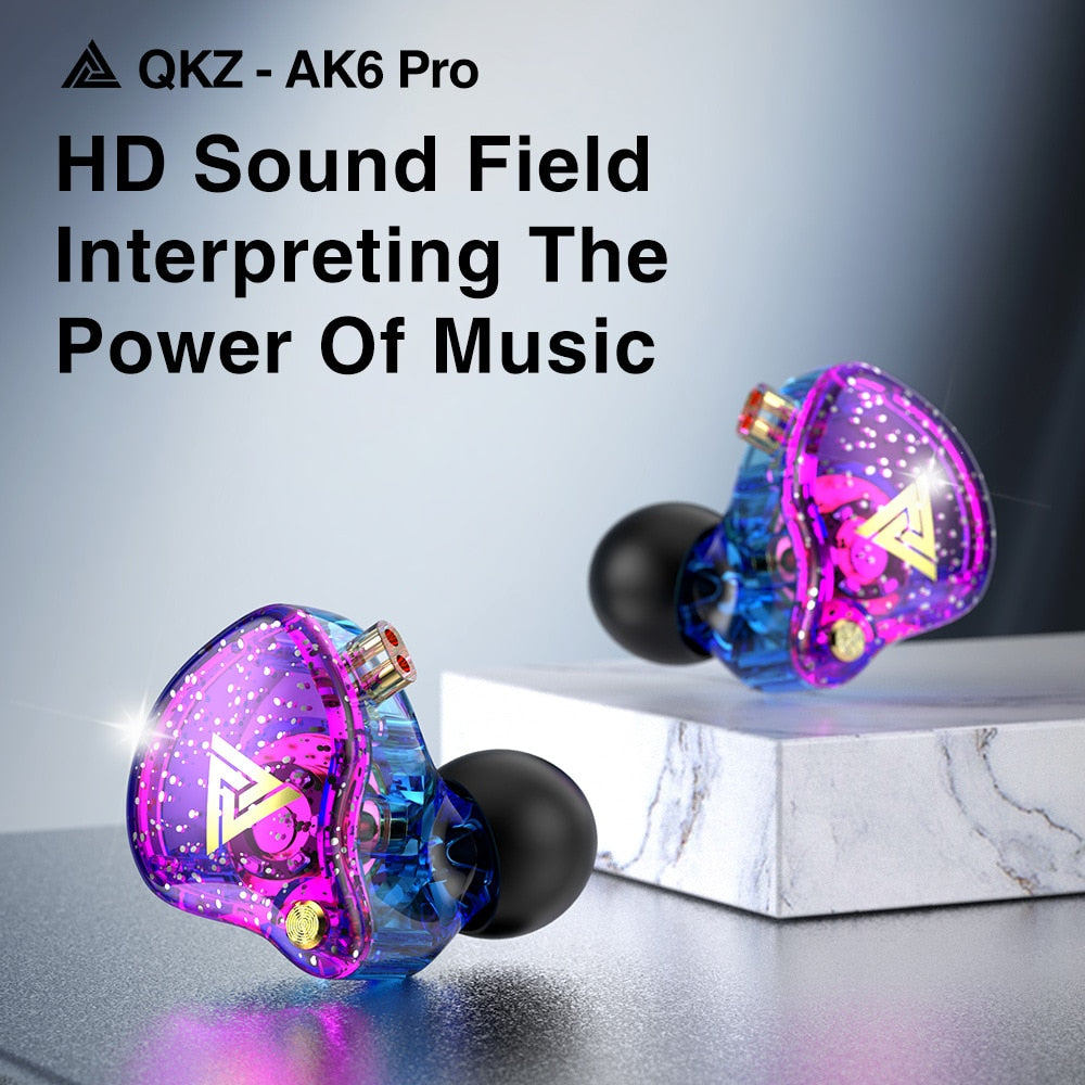 QKZ AK6 Pro Professional Genunie 3.5mm Wired Earphones in-ear Headset Metal Heavy Bass Sound Quality for Mobile Phone Tablet