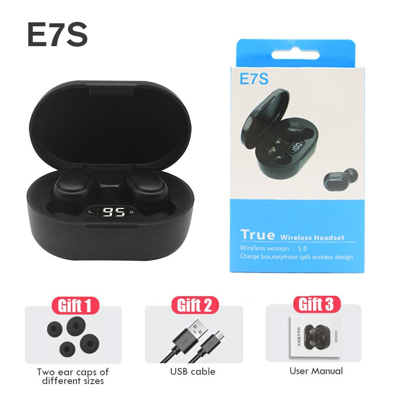 E7S Tws Wireless Headphones Bluetooth Earphones with box bass Headsets with Mic Sport Noise Cancelling Earbuds For Xiaomi iPhone